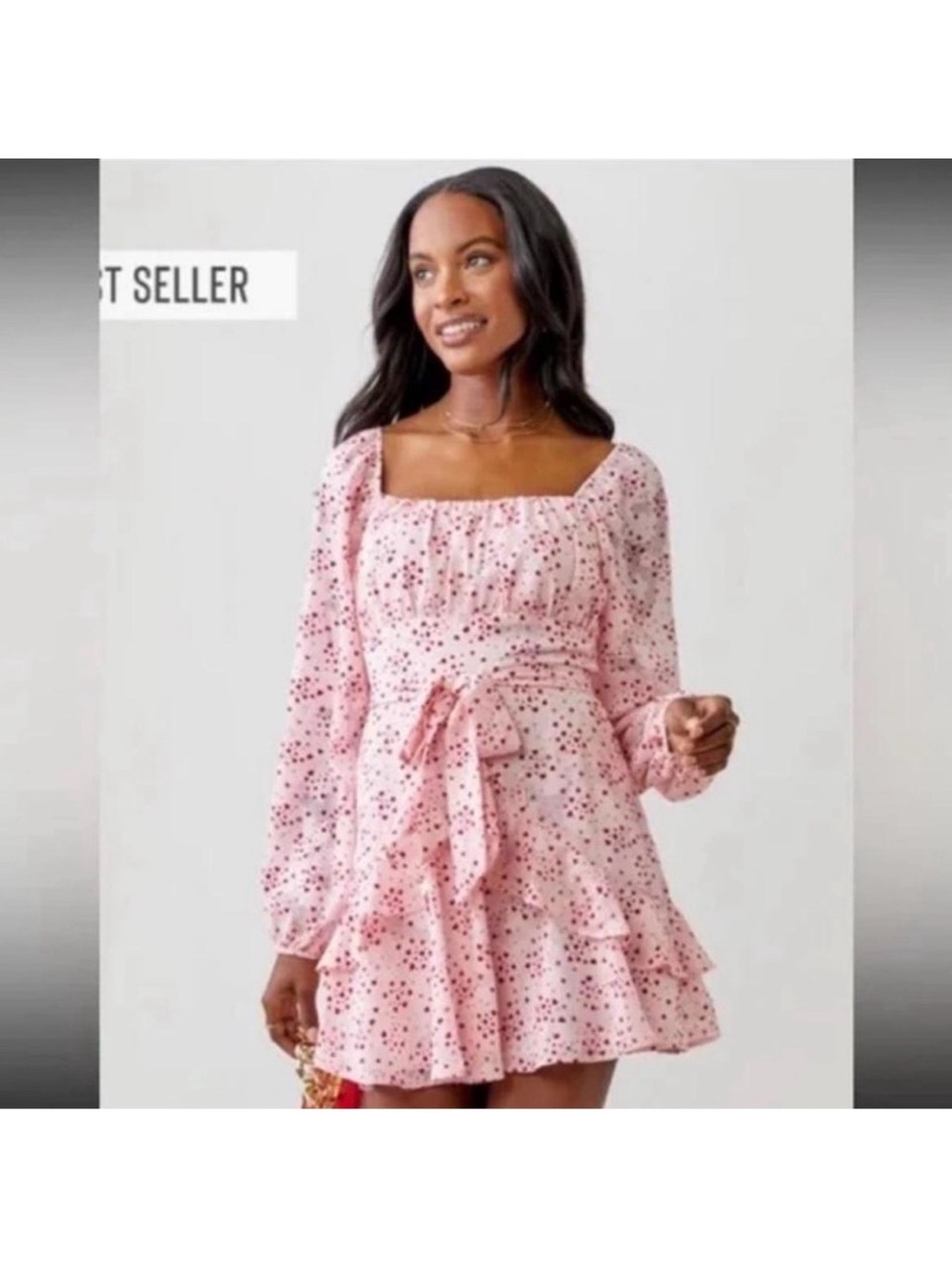 Blue Rain Pink Floral Square-Neck Ruffle Mini Dress